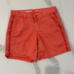 Sonoma Chino Flat Front Shorts Womens Size 8 Light Orange Summer Casual Vacation